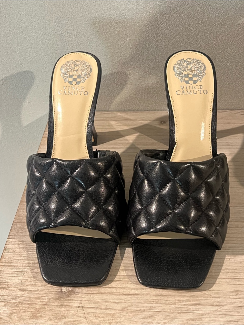 Vince Camuto Black Quilted Slide Mules
